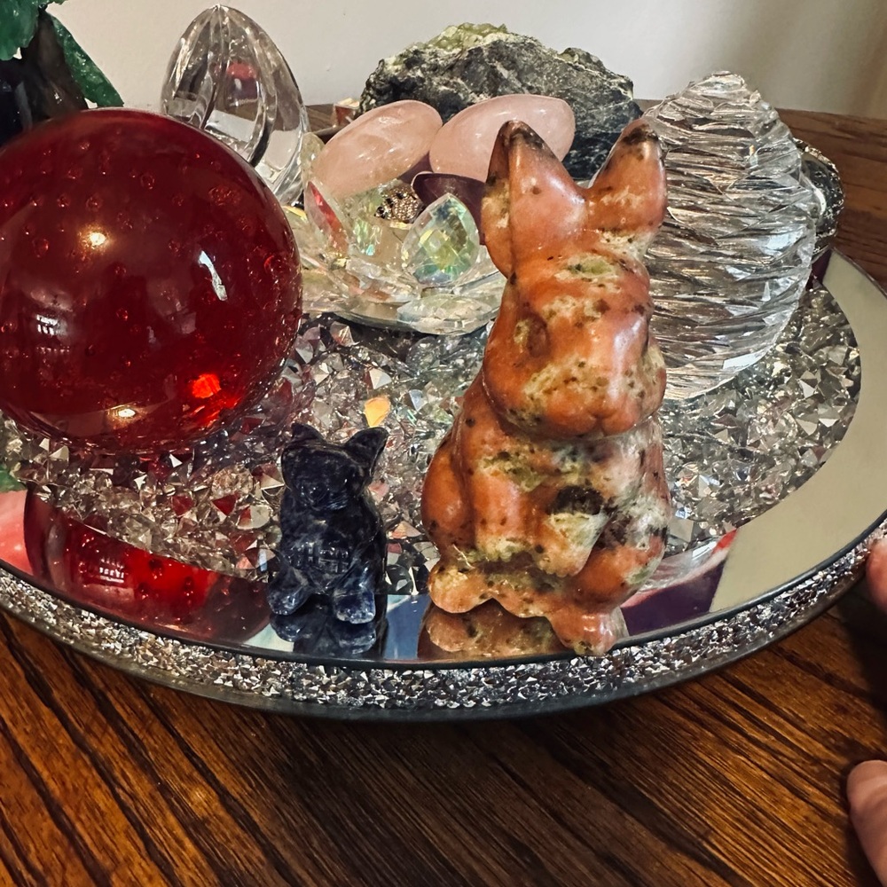 Decorative Stone Rabbit Figurine Set  Lapis and Peach Blossom Jasper